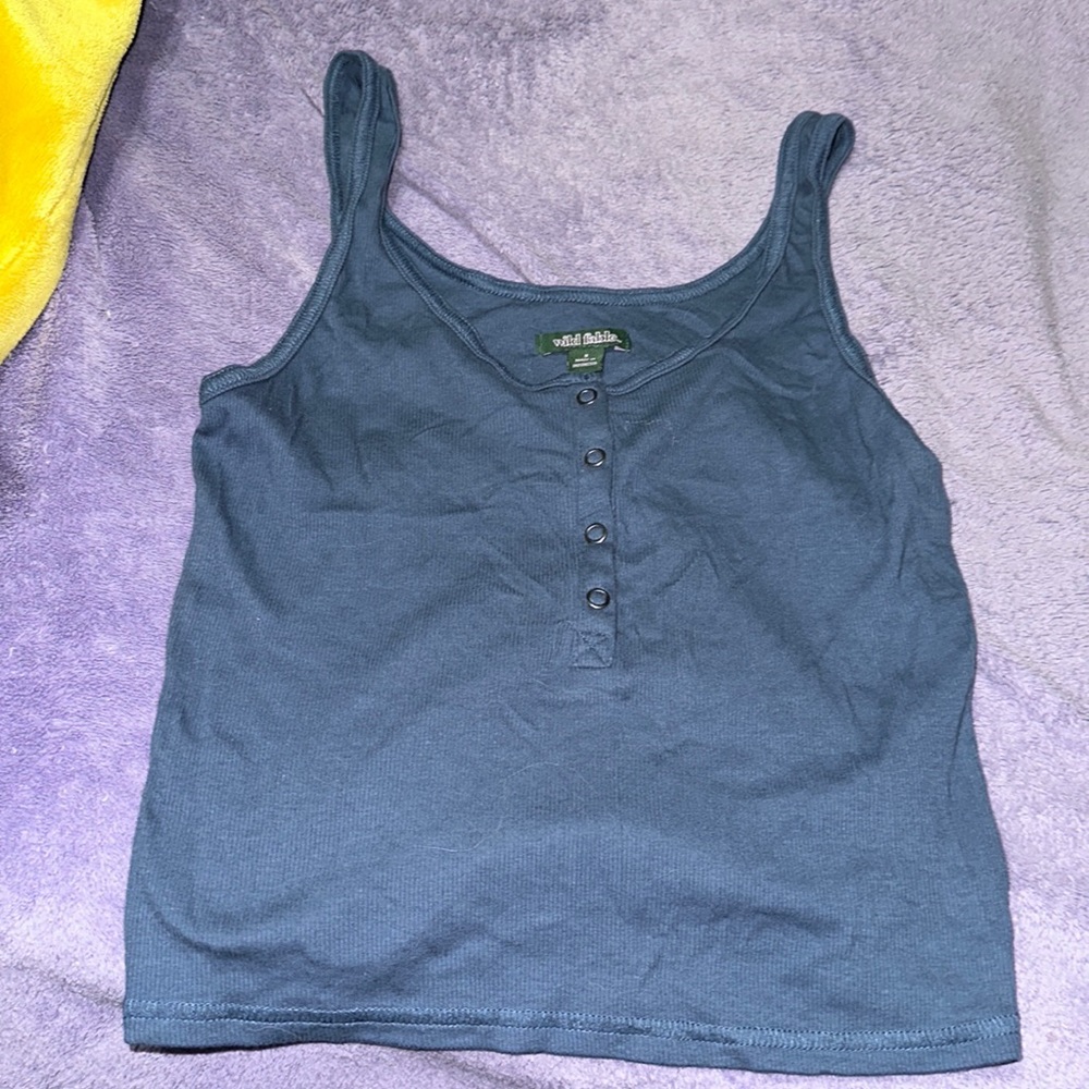 DUSTY BLUE HENLEY TANK TOP